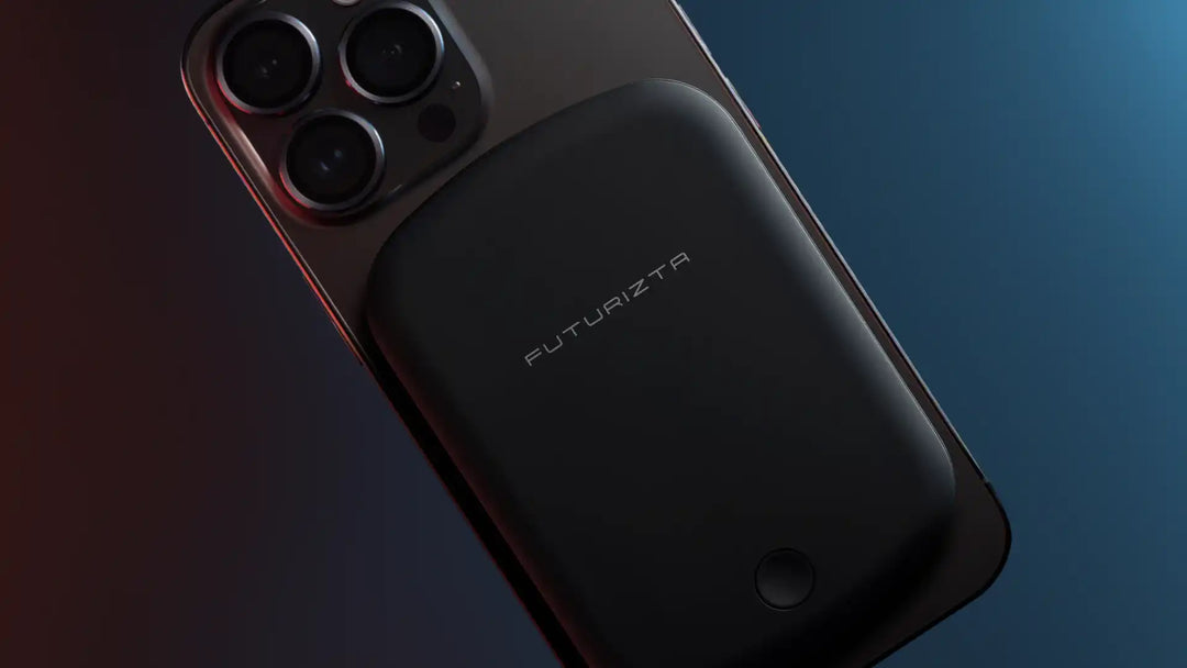 Black phone with attached battery pack.