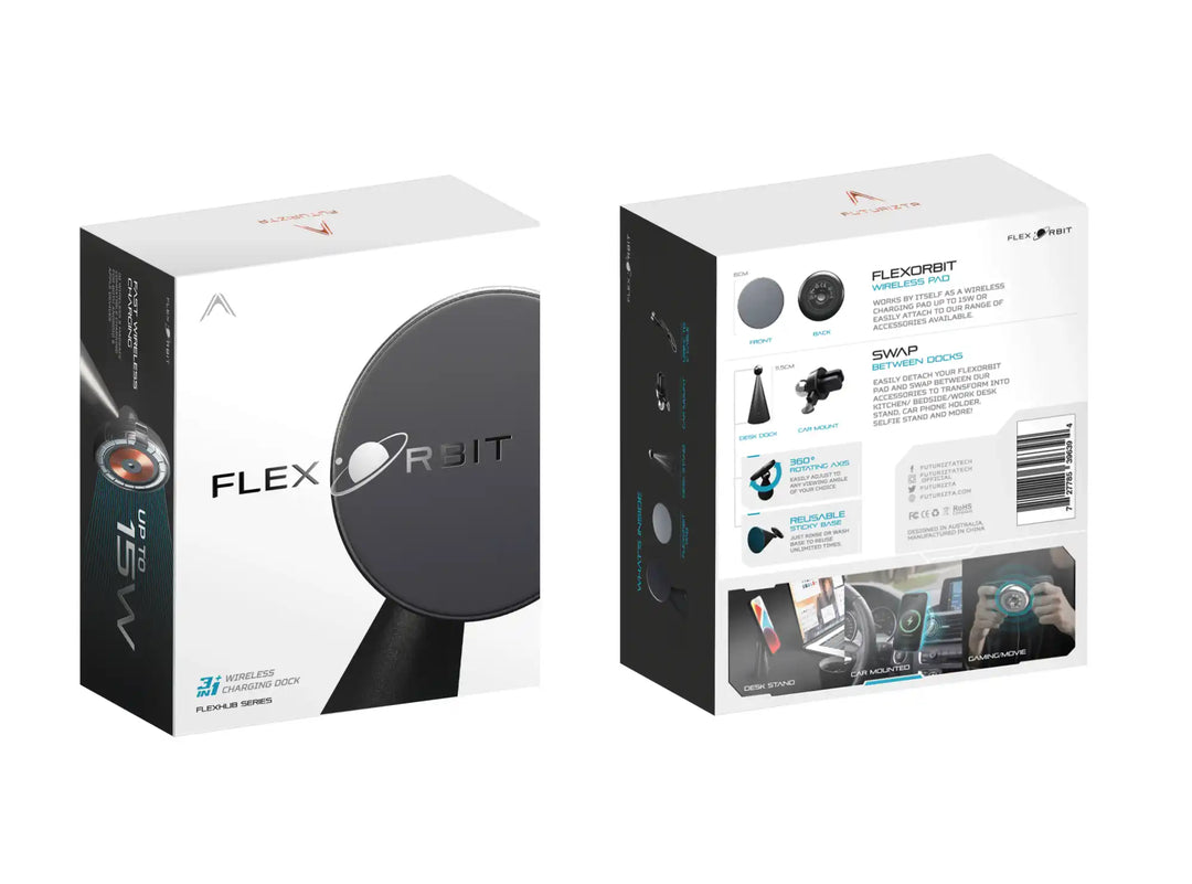 Flexorbit wireless charger packaging.