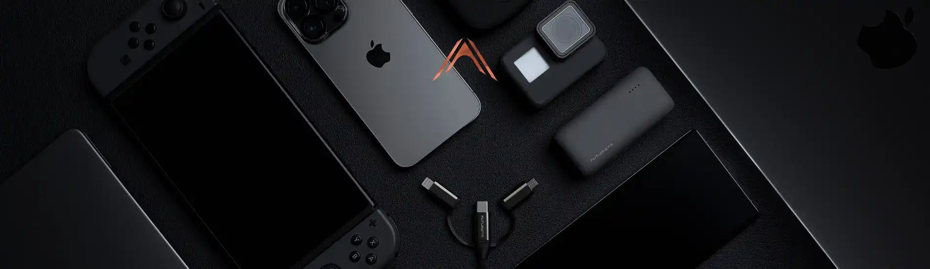 Gray smartphone with Apple logo.