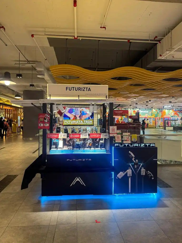 Illuminated retail kiosk.