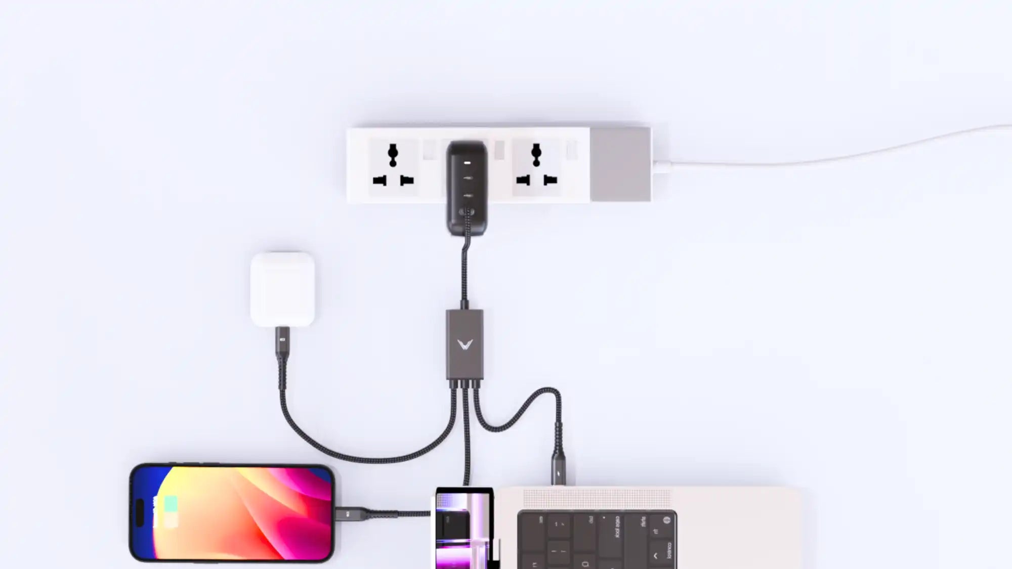 Multi-device charging setup.