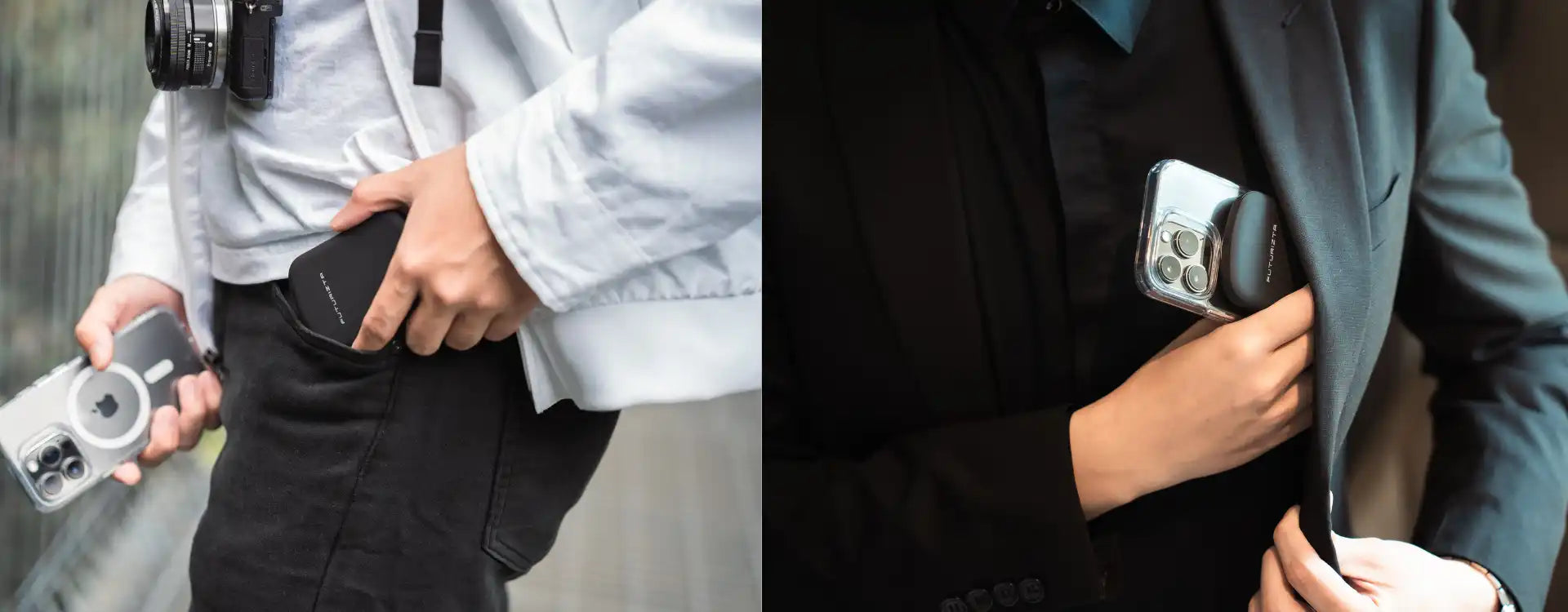 People putting phones in pockets.