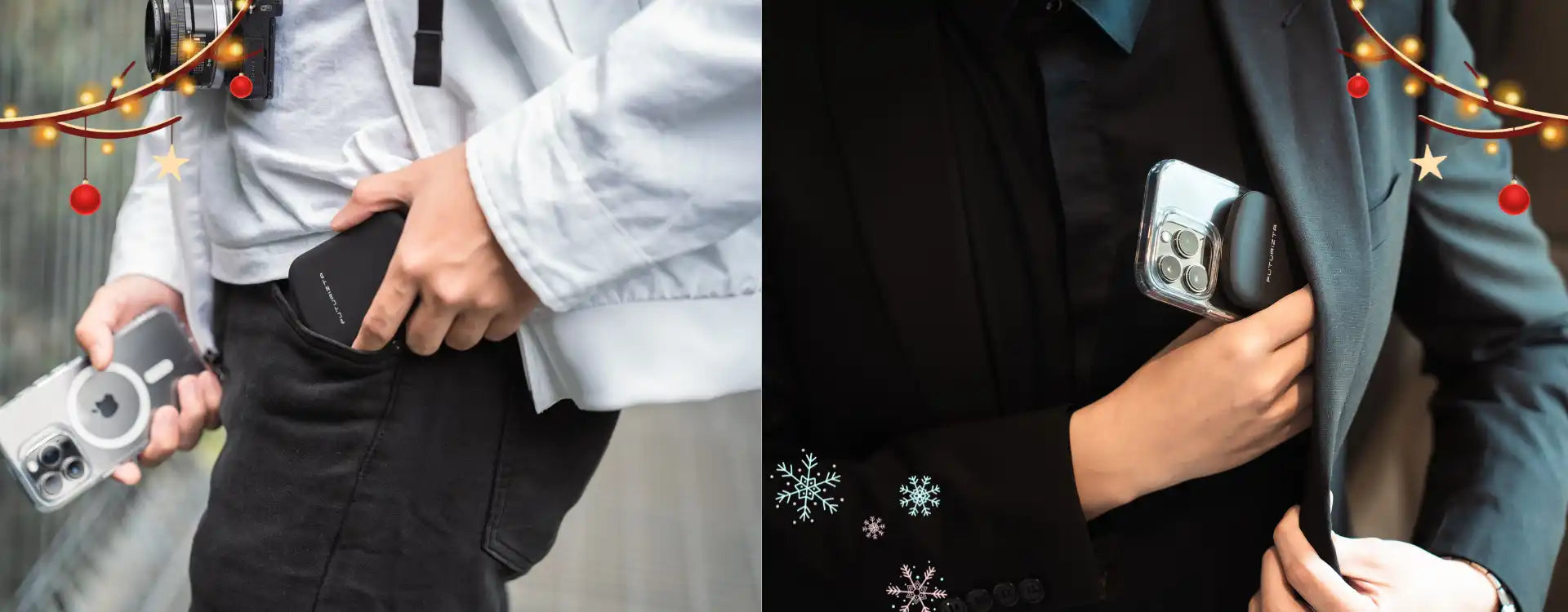 Phone charging in pockets.