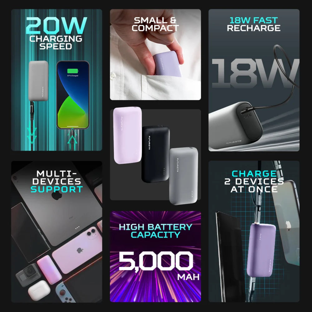 Pixy Mini Compact Power Bank - Midnight Black - Powerbank