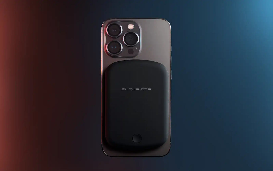 Smartphone with attached battery pack.