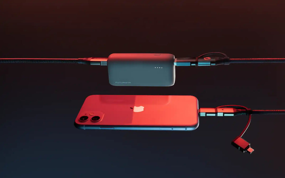 Smartphone connected to a power bank.