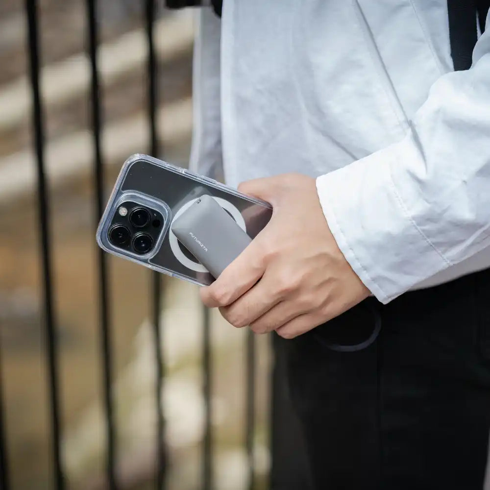 Smartphone with magnetic battery pack.