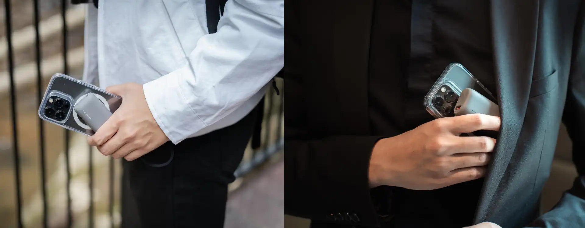 Smartphone with a magnetic charger.
