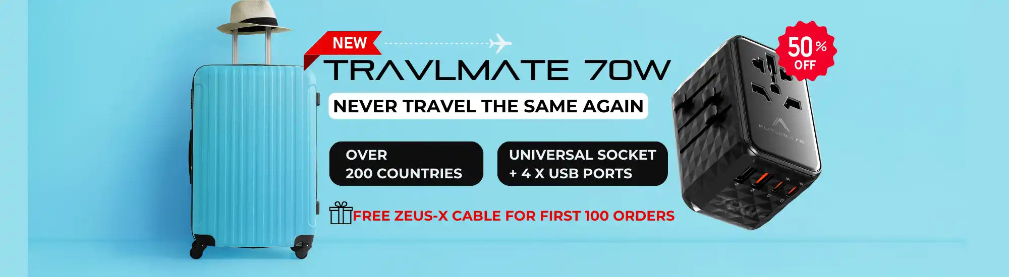 Travel adapter with USB ports.