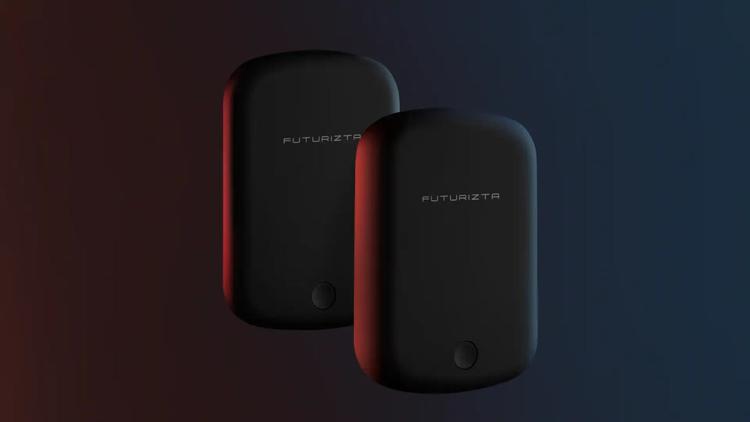 Two black, rounded rectangular devices.