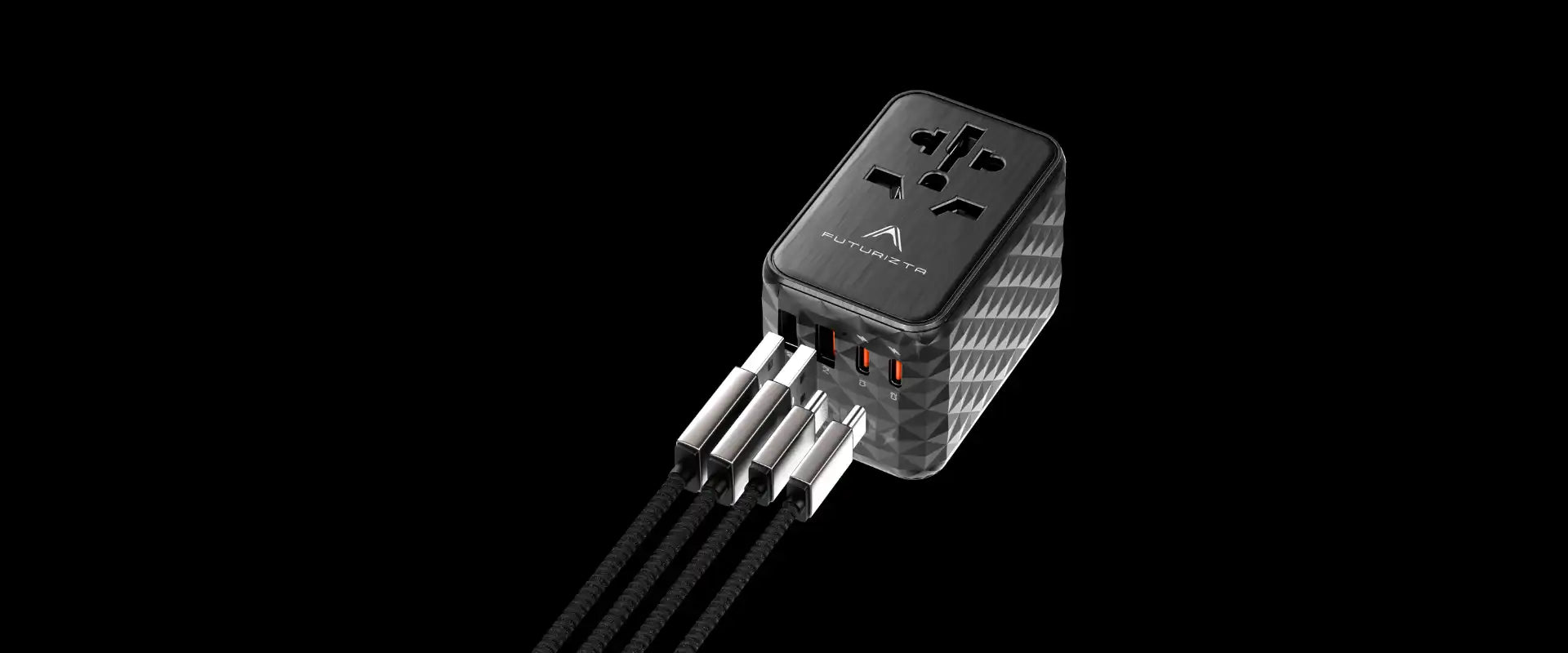 Universal power adapter with multiple cords.