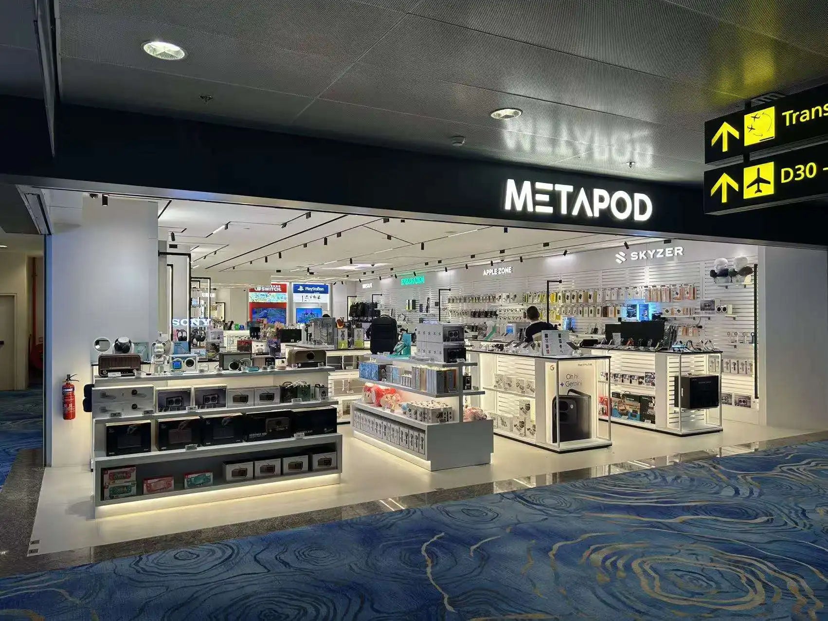 Well-lit electronics store.