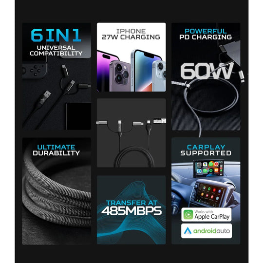 Zeus-X 6 in 1 Universal Cable - Mobile Phone Accessories