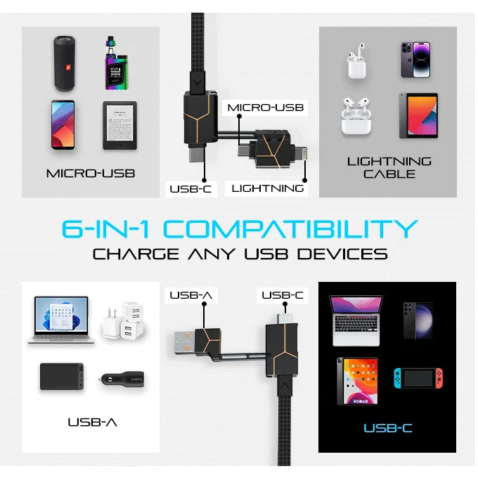 Zeus-X Go Ultra 6-in-1 Universal Cable - Mobile Phone Accessories