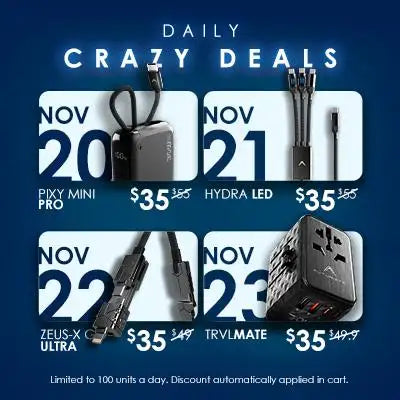 35-watt portable power bank with usb-c and pd ports, black exterior.