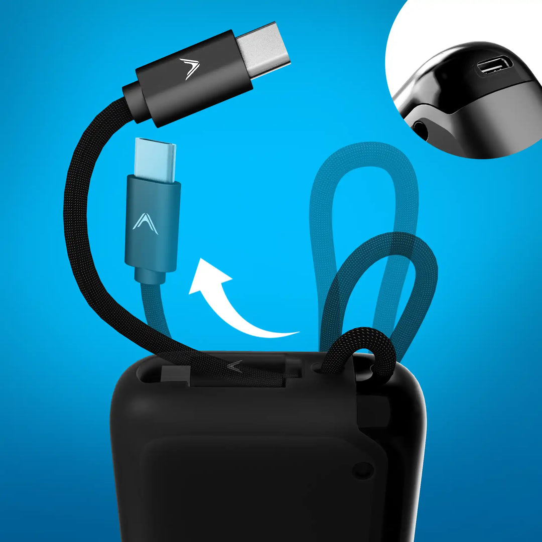 Black charging cable with USB-C connectors.
