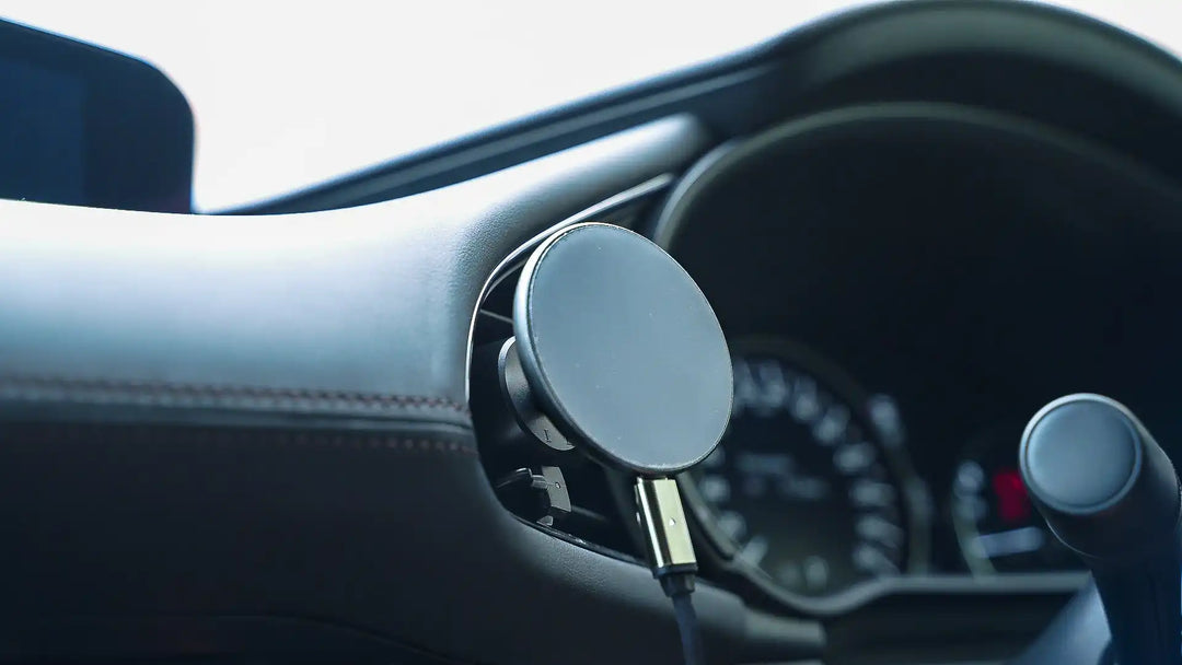 Car dashboard phone mount.