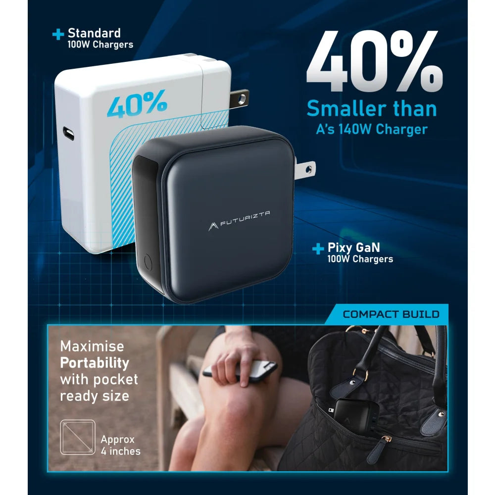 Pixy 100W Smart GaN Travel Charger with Interactive Display - International Adapter