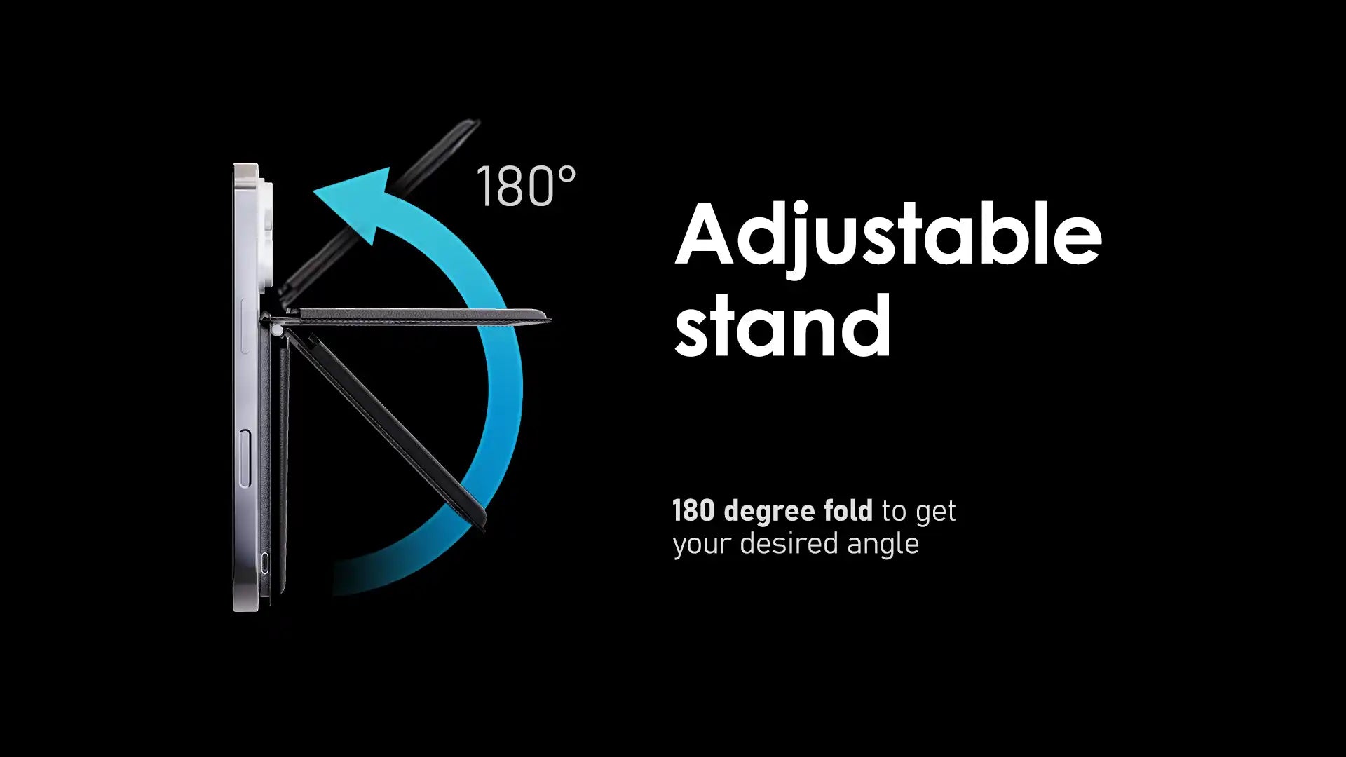 A smartphone with a versatile 180-degree adjustable kickstand for customizable viewing angles.