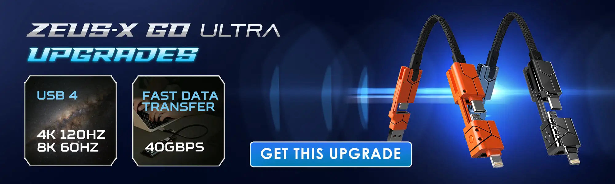 Ultra-fast usb 4 cable with orange connectors and black cord, designed for high-speed data transfer up to 40gbps.