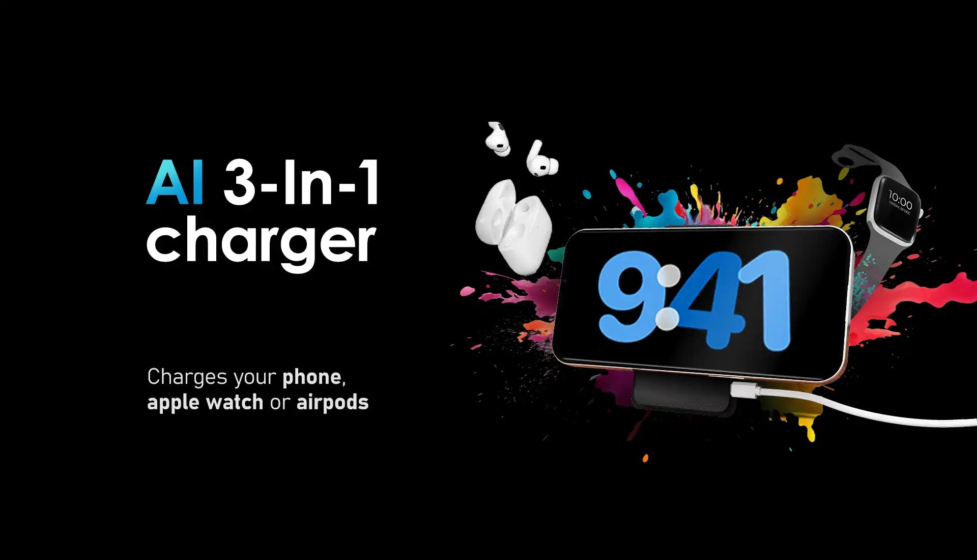 A versatile 3-in-1 charger for phones, Apple Watches, and AirPods.